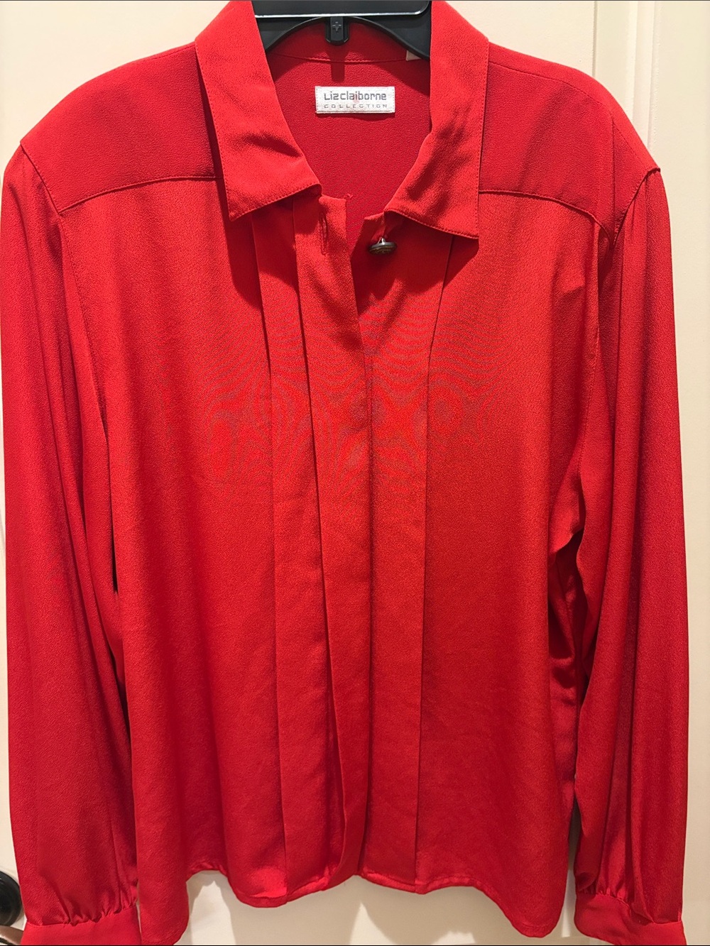 Liz Claiborne Vibrant Red Pleated Front Long-Sleeve Blouse